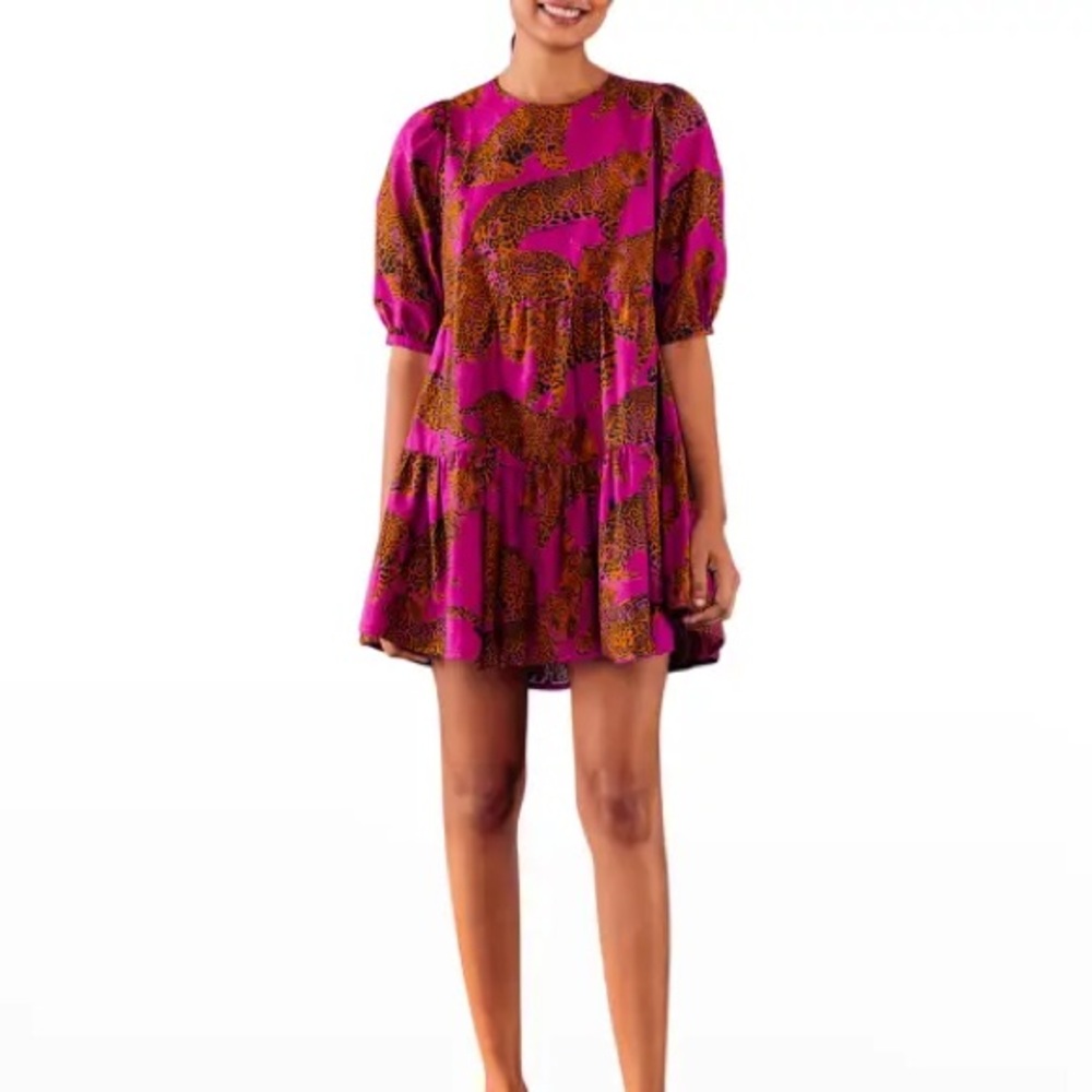 Farm Rio Artsy Leopards Tiered Mini Dress size xs